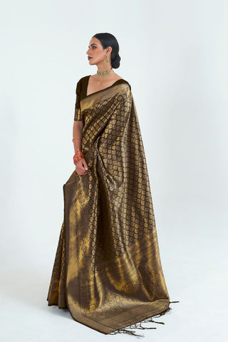 BROWN KANJEEVARAM HANDLOOM SILK SAREE 