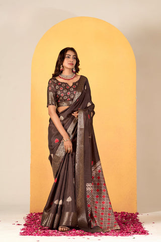 BROWN SOFT DOLA SILK SAREE