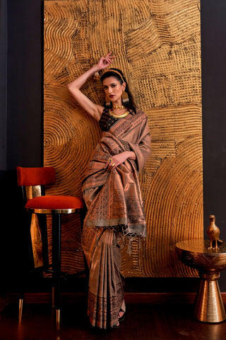 BROWN HANDLOOM WEAVING SILK SAREE