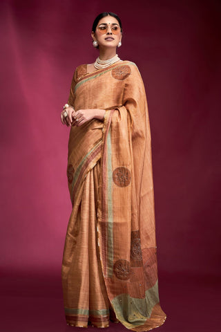 Brown Tussar Saree with Hand based Work