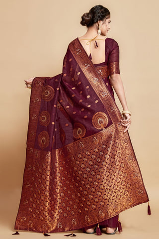 BROWN LINEN CHANDERI SAREE