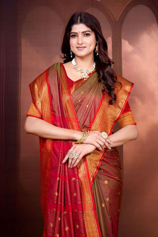 Orange Pure Aura South Soft Silk Pattu Saree_Kumari Sarees