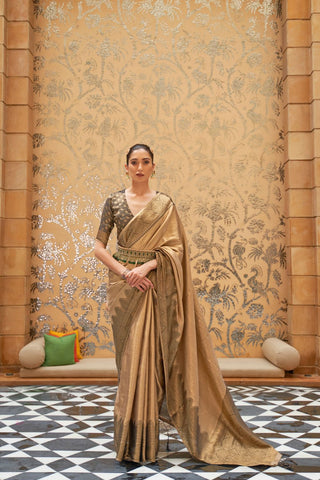 BROWN HANDLOOM WEAVING SILK SAREE