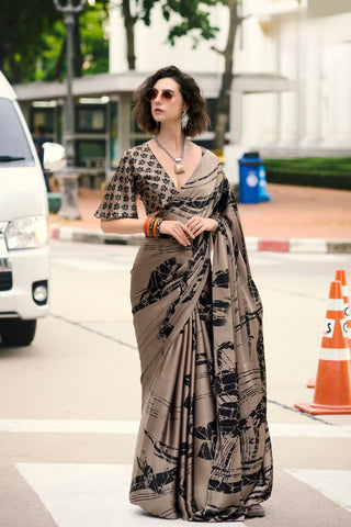 BROWN SATIN SILK SAREE