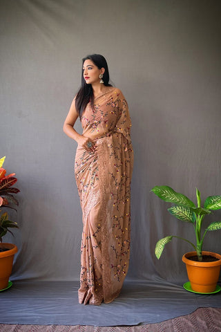 BROWN GEORGETTE SILK SAREE