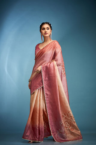 Brown Tussar Saree With Hand Based Work