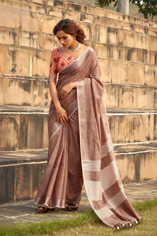 BROWN SOFT LINEN SILK SAREE