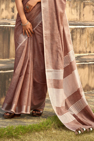 BROWN SOFT LINEN SILK SAREE