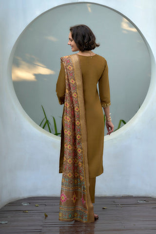 Brown Chanderi Butti With Embroidery Kurta Set_Kumari Sarees