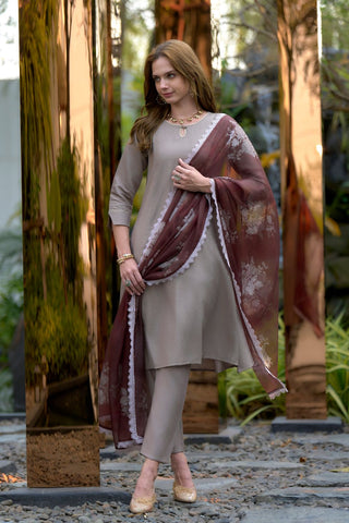 Brown Vatican Organza With Embroidery Kurta Set_Kumari Sarees