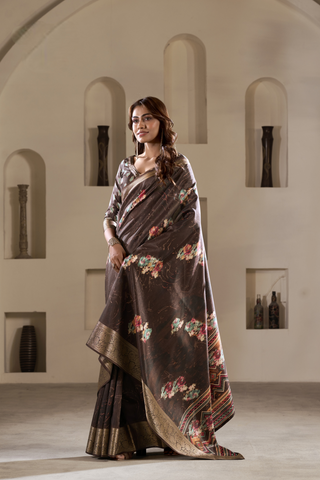 Brown Soft Dola Silk Saree