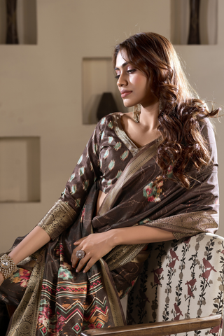 Brown Soft Dola Silk Saree