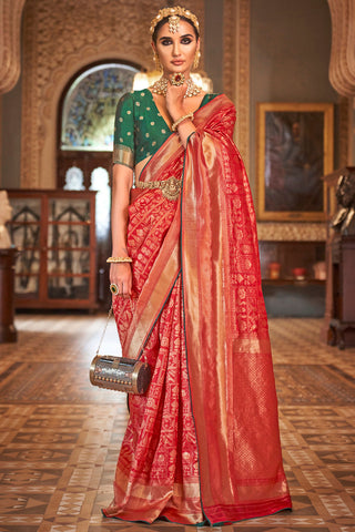 CHERRY RED BANARASI PATOLA SILK SAREES