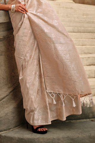 Cream Gota Handloom Weaving Silk Saree_Kumari Sarees