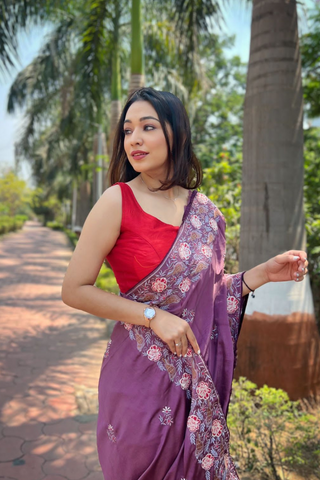 CHERRY SIMMER SILK SAREE