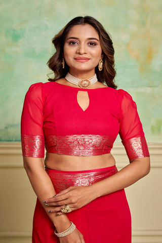 Cherry Red Crepe Georgette Saree
