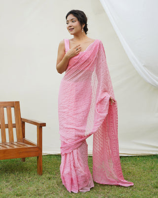 Pink Georgette Silk Saree