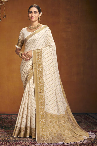 Cream Chinon Silk Saree_Kumari Sarees