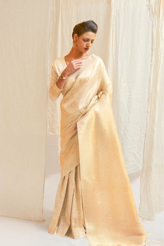 CREAM KANJEEVARAM HANDLOOM SILK SAREE 