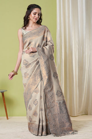 Cream Banarasi Silk Saree_Kumari Sarees