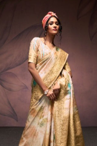 Cream Soft Silk Digital Print Saree_Kumari Sarees