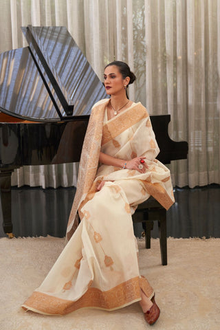 CREAM PURE LINEN SILK SAREE