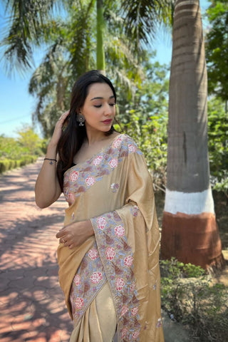 CREAM SIMMER SILK SAREE