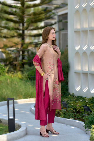 Cream Tissue With Floral Print and Embroidery Kurta Set