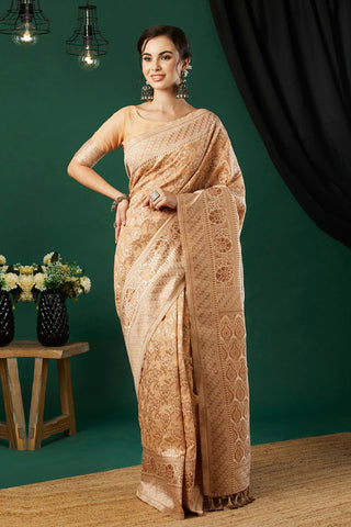 Cream Soft Linen Cotton Saree_Kumari Sarees