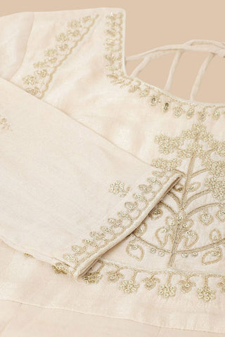 Cream Plain Silk Embroidery Kurta Set_Kumari Sarees