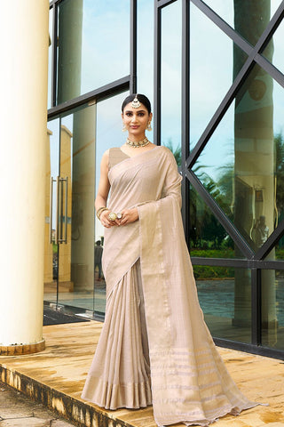Beige Handloom Weaving Khadi Silk Saree_Kumari Sarees