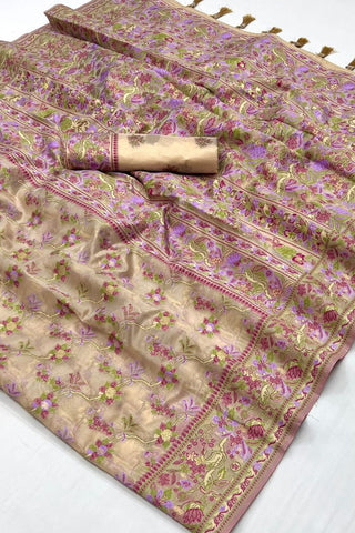 Cream Organza Parsi Handloom Weaving Silk Saree