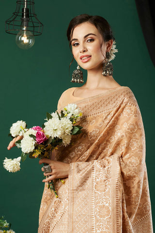 Cream Soft Linen Cotton Saree_Kumari Sarees