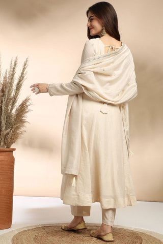 Cream Plain Silk Embroidery Kurta Set_Kumari Sarees