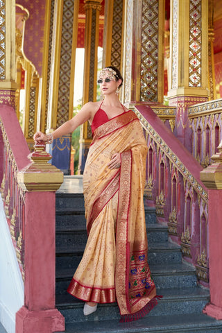 Cream Tusser Handloom Silk Saree_Kumari Sarees