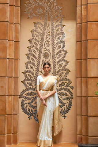 CREAM KANJEEVARAM HANDLOOM SILK SAREE 