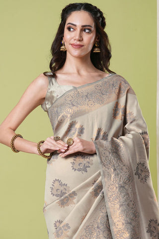 Cream Banarasi Silk Saree_Kumari Sarees