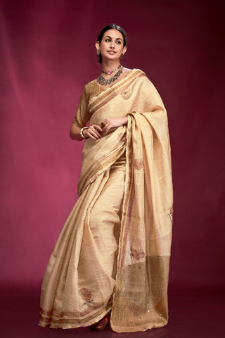 Cream Tussar Saree with Hand based Work