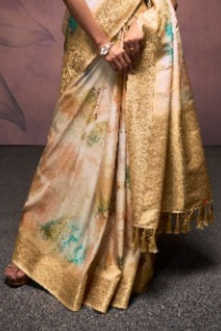 Cream Soft Silk Digital Print Saree_Kumari Sarees