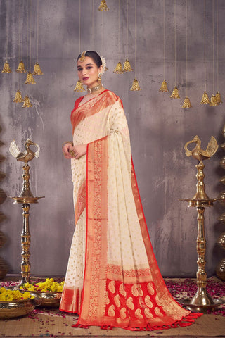 Cream Georgette Saree_Kumari Sarees