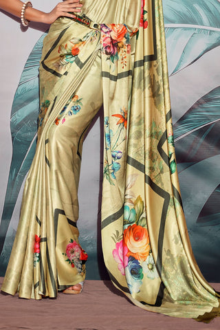 CREAM SATIN CREPE WITH DIGITAL PRINT SAREE