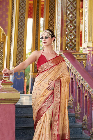 Cream Tusser Handloom Silk Saree_Kumari Sarees