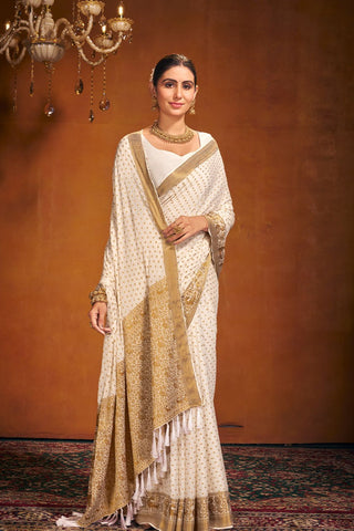 Cream Chinon Silk Saree_Kumari Sarees