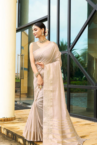 Beige Handloom Weaving Khadi Silk Saree_Kumari Sarees