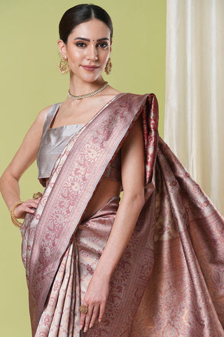 Cream Banarasi Silk Saree_Kumari Sarees