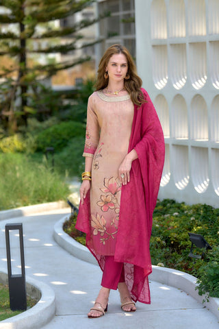 Cream Tissue With Floral Print and Embroidery Kurta Set
