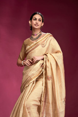 Cream Tussar Saree with Hand based Work