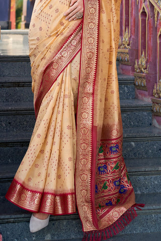 Cream Tusser Handloom Silk Saree_Kumari Sarees