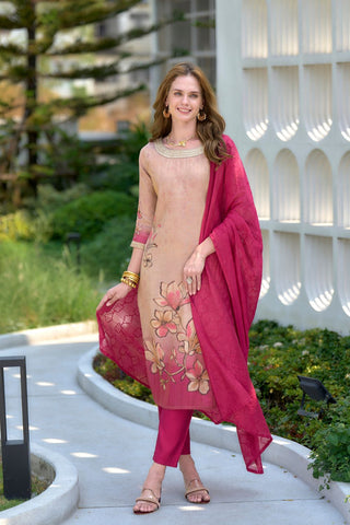 Cream Tissue With Floral Print and Embroidery Kurta Set