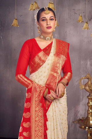 Cream Georgette Saree_Kumari Sarees
